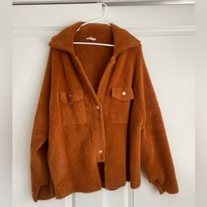 Brand new size S fuzzy jacket! Bucket list jacket. Never worn! Runs oversized